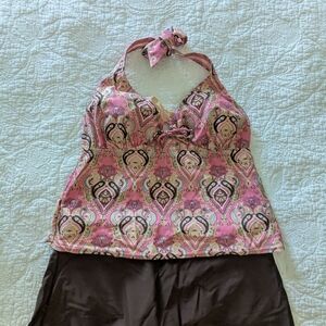 Anne Cole Brown and Pink Halter Top